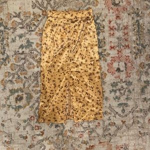 Zara Floral Satin Midi Skirt in Gold and Brown